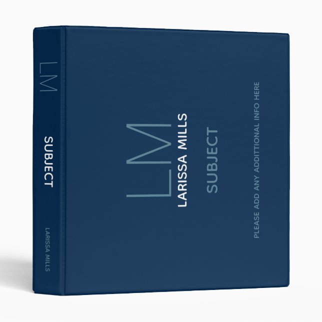 Landscape Orientation Dark Blue Custom  3 Ring Binder (Front/Spine)