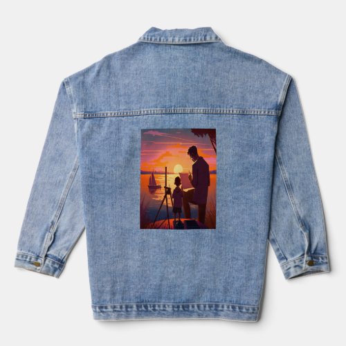 Landscape Painting Collector Painter Dad In Sunset Denim Jacket