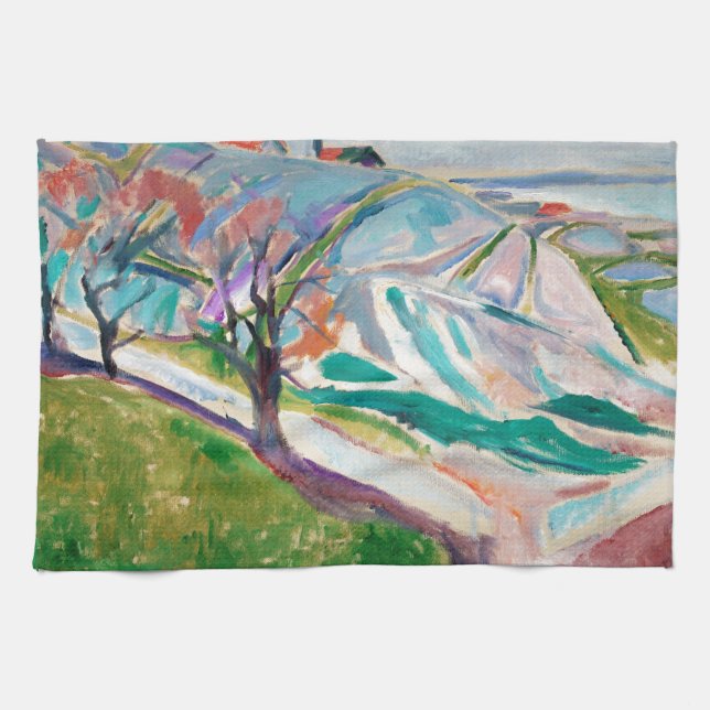 Landscape Painting Edward Munch Expressionist Art Kitchen Towel (Horizontal)