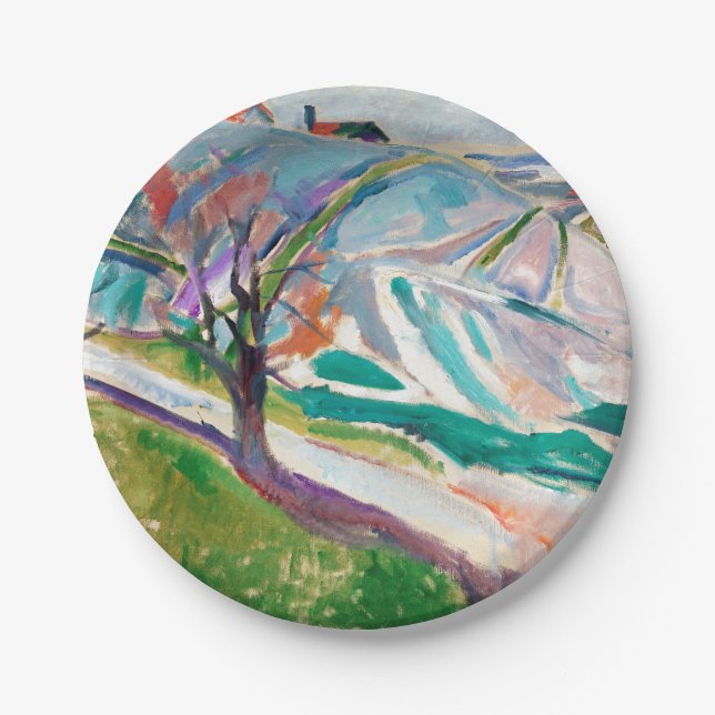 Landscape Painting Edward Munch Paper Plates (Front)