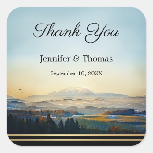 Landscape Painting Mountain Wedding Thank You Square Sticker