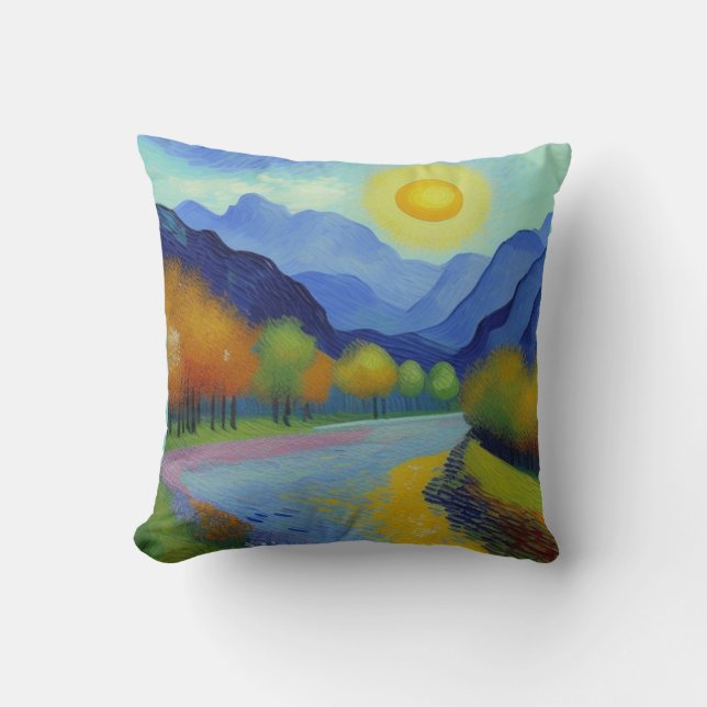 Landscape painting throw pillow (Front)