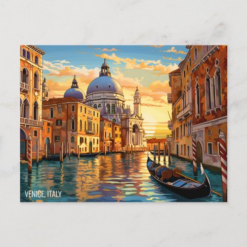 Landscape Painting Venice Canals Italy Travel Art Postcard
