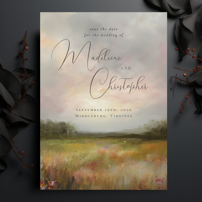 Landscape Painting Wildflower Summer Meadow Photo Save The Date (Creator Uploaded)