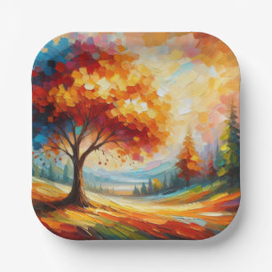 Landscape Painting With Bright Colors Paper Plates