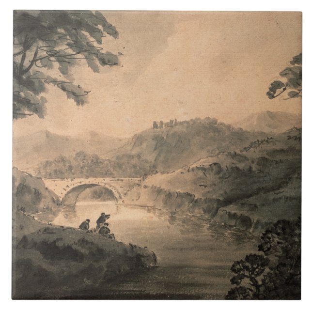 Landscape (pen & ink wash) ceramic tile (Front)
