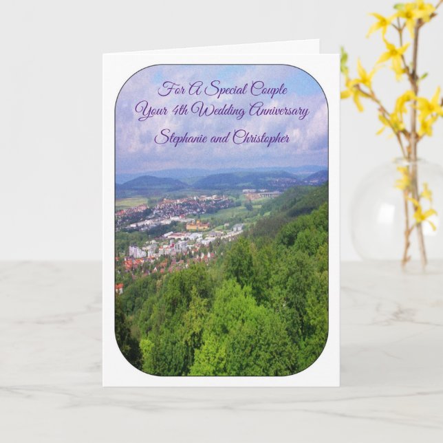 Landscape Personalised 4th Wedding Anniversary Card (Yellow Flower)