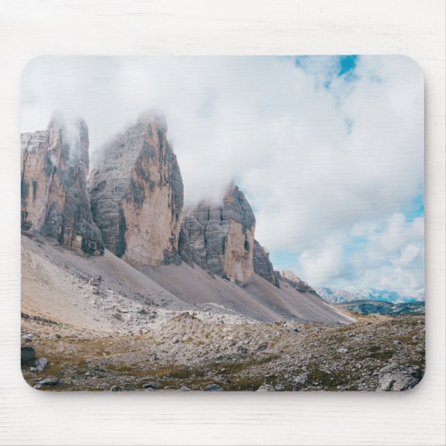 Landscape Photo of Brown Mountain Under Cloudy Sky Mouse Pad (Front)