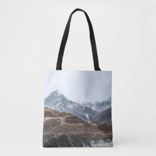 LANDSCAPE PHOTO OF MOUNTAINS UNDER WHITE CLOUDS TOTE BAG