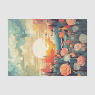 Landscape red and white poppies sun tissue paper