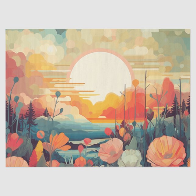 Landscape red and white poppies sun tissue paper (Front)