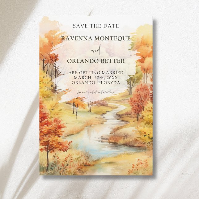 Landscape Red Autumn River Forest Fall Wedding Save The Date (Creator Uploaded)
