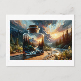 Landscape Reflected in Glass Jar, Postcard