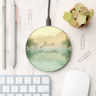 Landscape Reflection Lake Trees Green Just Breathe Wireless Charger