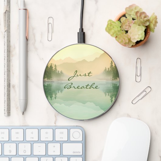 Landscape Reflection Lake Trees Green Just Breathe Wireless Charger (Desk)