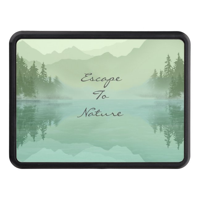 Landscape Reflection Lake Trees Green Motivational Hitch Cover (Front)