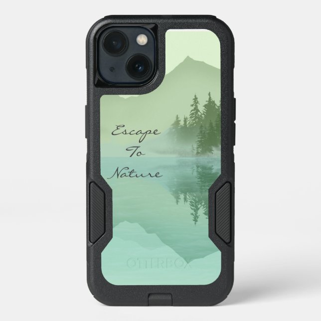 Landscape Reflection Lake Trees Green Motivational Otterbox iPhone Case (Back)