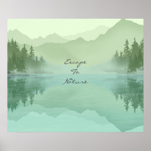 Landscape Reflection Lake Trees Green Motivational Poster