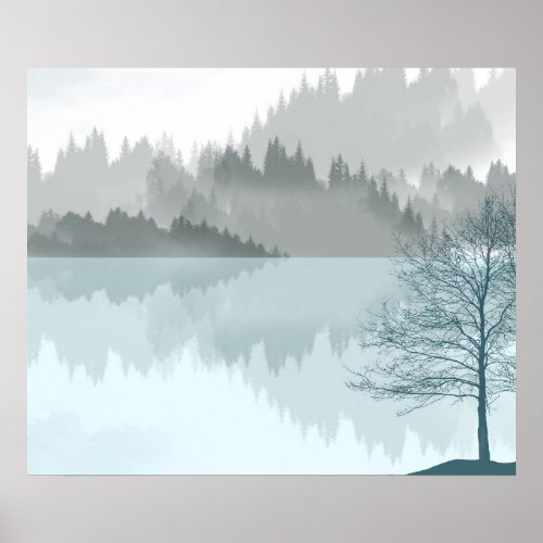 Landscape Reflection Lake Trees Green Poster