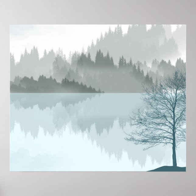 Landscape Reflection Lake Trees Green Poster (Front)