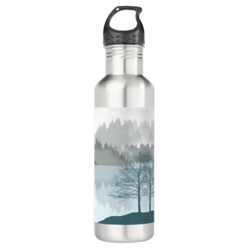 Landscape Reflection Lake Trees Green Stainless Steel Water Bottle