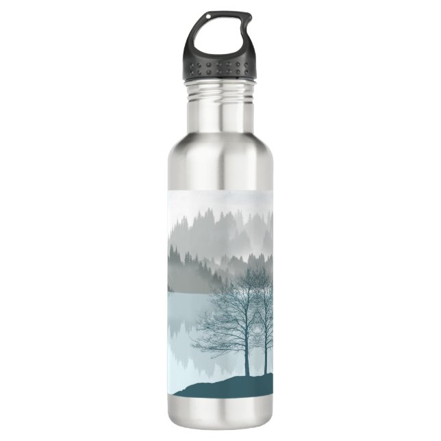 Landscape Reflection Lake Trees Green Stainless Steel Water Bottle (Front)