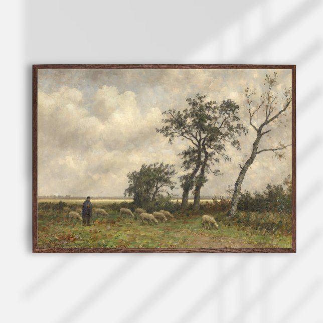 Landscape, sheep and shepherd, vintage fine art. poster (Creator Uploaded)