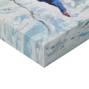 Landscape Snow Children Red & Blues Painting Faux Canvas Print