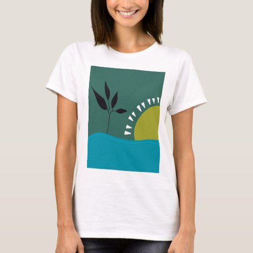Landscape sun green abstract colorful art trendy T_Shirt
