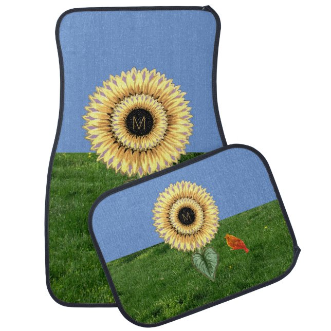 Landscape, Sunflower & Red Bird Car Floor Mat (Set)