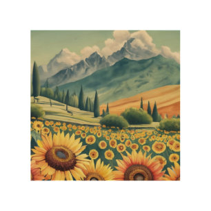 Landscape Sunflowers Boho Wood Wall Art