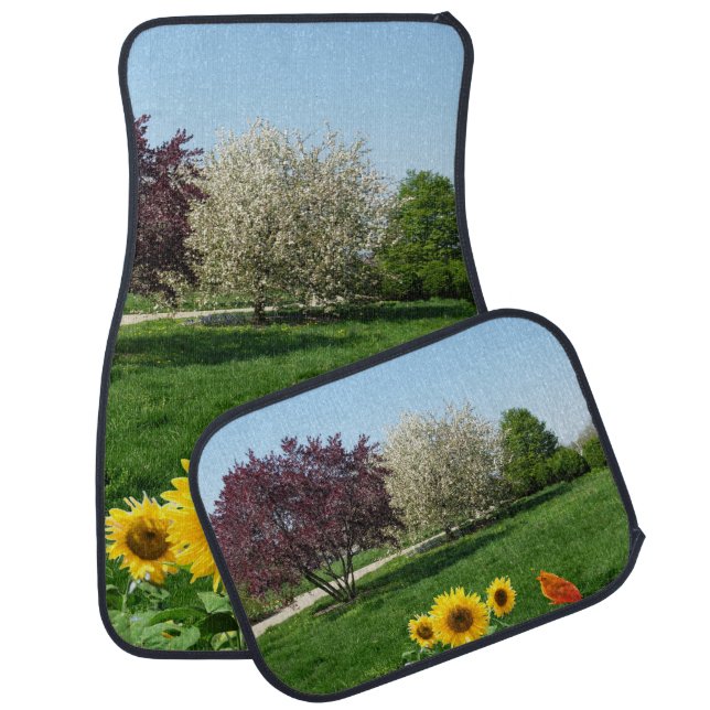 Landscape, Sunflowers & Red Bird Car Floor Mat (Set)