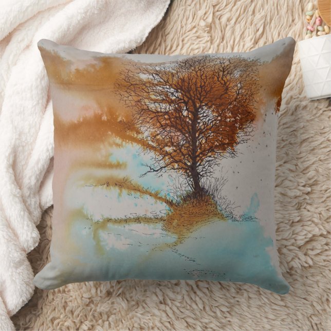 Landscape Tree Art Throw Pillow (Blanket)