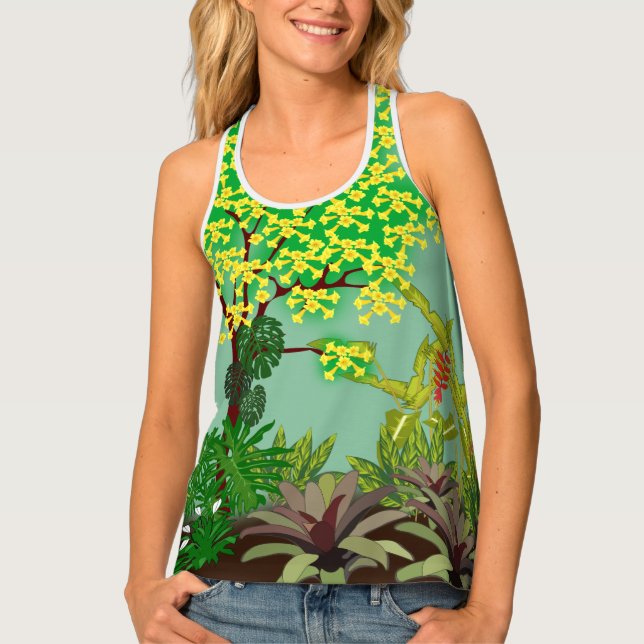 Landscape Tree, Yellow, Green, Purple, Red, White Tank Top (Front)