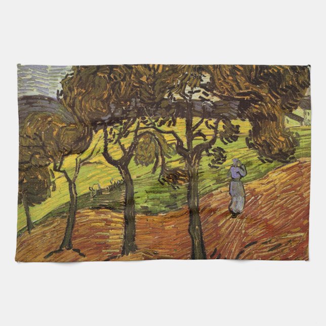 Landscape, Trees and Figures by Vincent van Gogh Kitchen Towel (Horizontal)