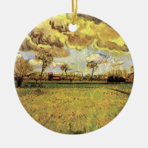 Landscape Under a Stormy Sky by Vincent van Gogh Ceramic Ornament