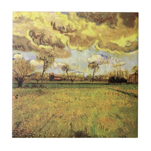 Landscape Under a Stormy Sky by Vincent van Gogh Ceramic Tile