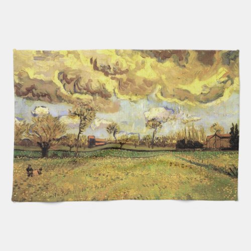 Landscape Under a Stormy Sky by Vincent van Gogh Kitchen Towel