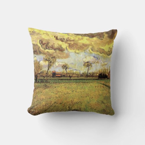 Landscape Under a Stormy Sky by Vincent van Gogh Throw Pillow
