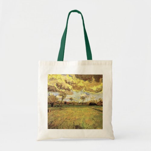 Landscape Under a Stormy Sky by Vincent van Gogh Tote Bag