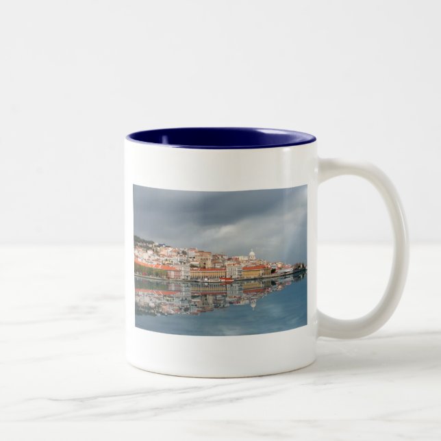 Landscape view of buildings in Lisbon, Portugal Two-Tone Coffee Mug (Right)