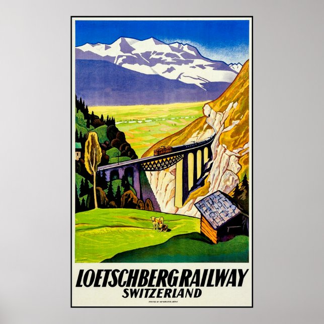 Landscape view on Loetschberg railway, Switzerland Poster (Front)