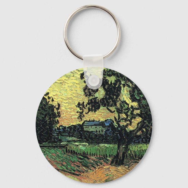 Landscape w Chateau of Auvers by Vincent van Gogh Keychain (Front)