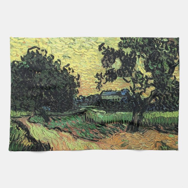 Landscape w Chateau of Auvers by Vincent van Gogh Kitchen Towel (Horizontal)