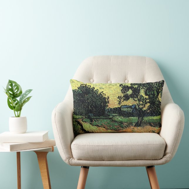 Landscape w Chateau of Auvers by Vincent van Gogh Lumbar Pillow (Chair)