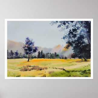 Landscape watercolor painting poster