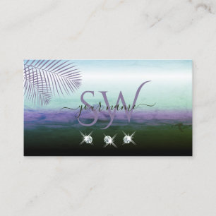 Landscape Watercolors Sparkling Diamonds Initials Business Card