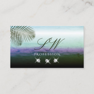 Landscape Watercolors Sparkling Diamonds Monogram Business Card