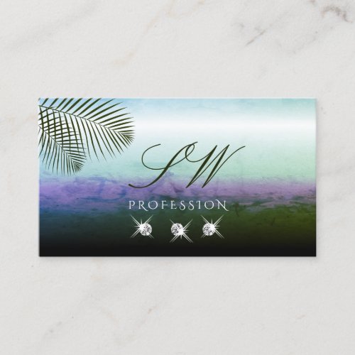 Landscape Watercolors Sparkling Diamonds Monogram Business Card