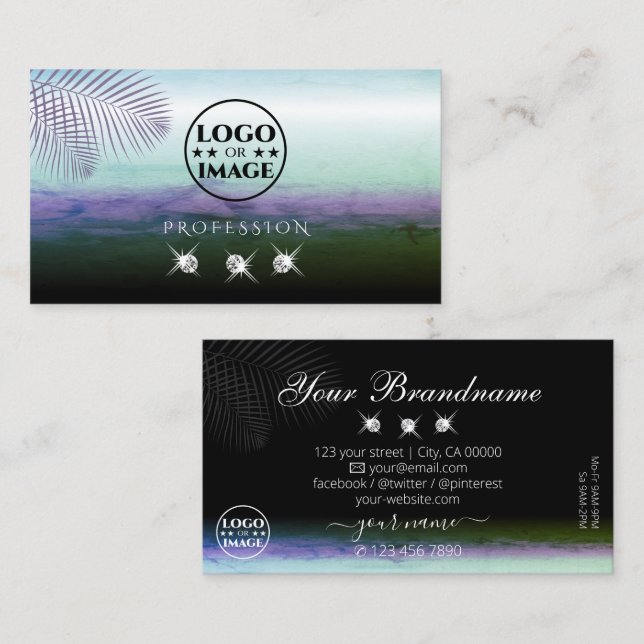 Landscape Watercolors Sparkling Diamonds with Logo Business Card (Front/Back)